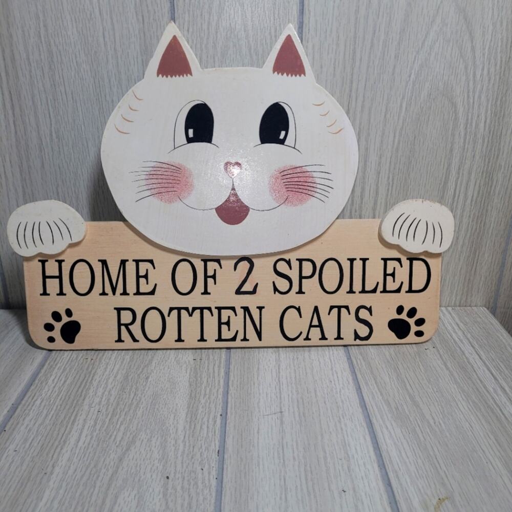 Vtg 1997 Home Of 2 Spoiled Cats Sign LTD Wall Plaque Door Hanging 9x14 Welcome